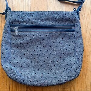 Thirty-One Gray Tweed Crossbody Bag with Polka Dots